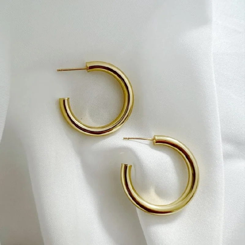 Retro Earrings For Vintage Style-Colleen Tube Hoops Gold Filled Earrings