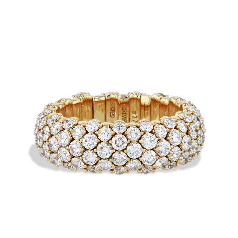 Beautiful Gemstone Rings For Bold Fashion-Diamond Pave 18K Yellow Gold Stretch Ring