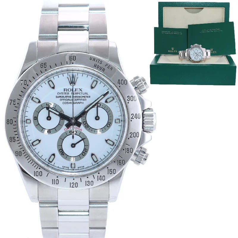 Classic Cufflink Watches For Men’s Fashion-MINT 2005 Rolex Daytona 116520 White Dial Steel Chronograph 40mm Watch Box