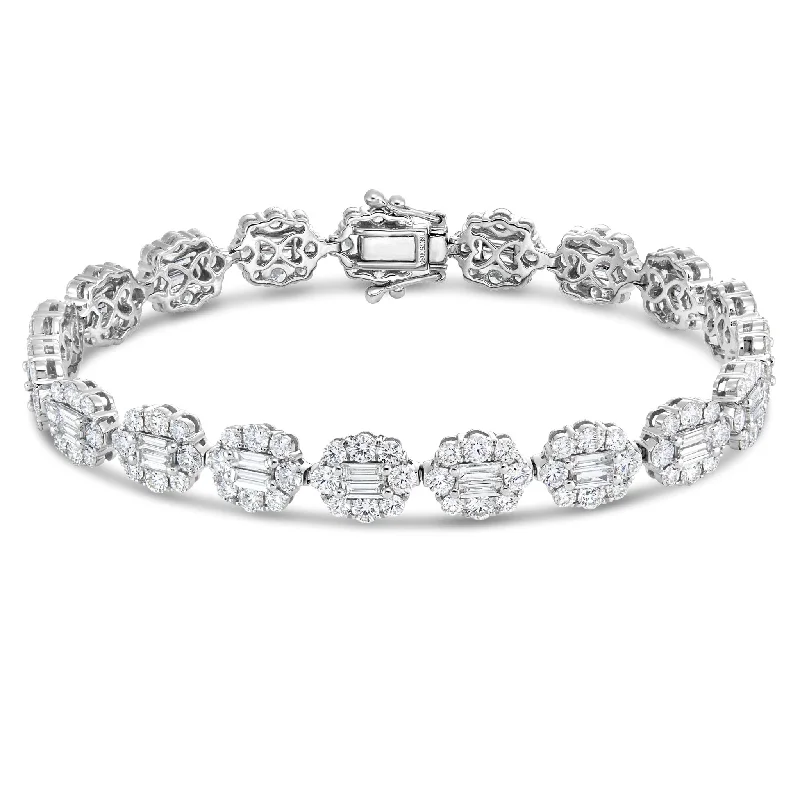 Elegant Rose Gold Wedding Bracelets For Bridal Glam-18K White Gold 8.07ct Baguette Diamond Flower Cluster Bracelet