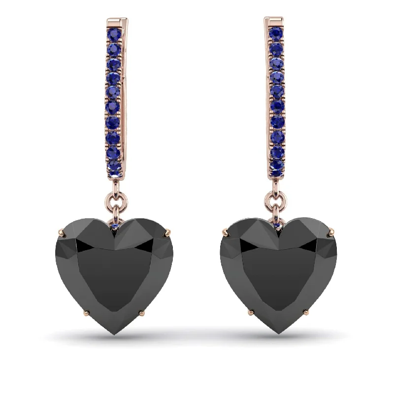 Silver Earrings For Sensitive Ears-Heart Black Diamond Earrings - Noelle No. 68