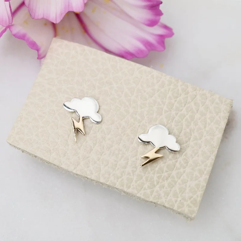 Minimalist Drop Earrings For Subtle Charm-Cloud and Lightning Post Earrings