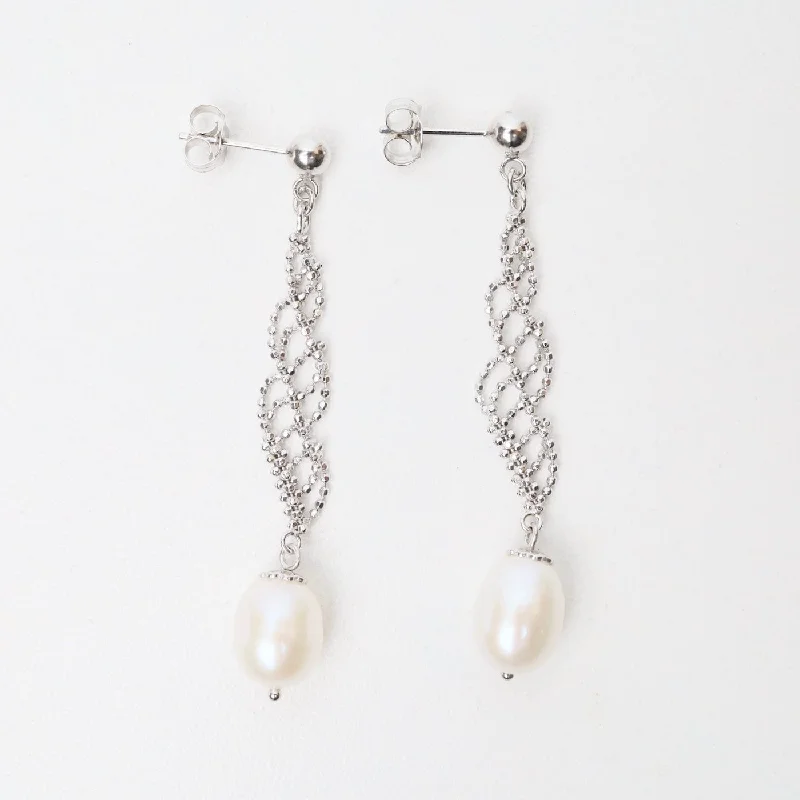 High-End Earrings For Luxury Fashionistas-Sterling Lace Helix with Pearls Earrings