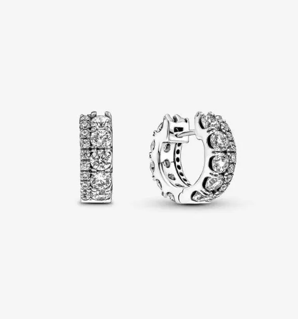 Unique Hoop Earrings For Creative Style-Pandora Double Band Pavé Hoop Earrings