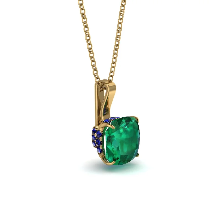 Hidden Halo Cushion Emerald Necklace - Alivia No. 64