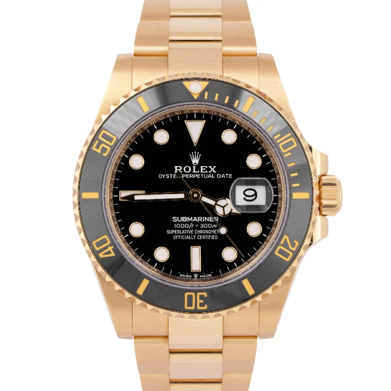 Classic Leather Strap Watches For Timeless Appeal-2023 NEW PAPERS Rolex Submariner Date 41mm 18K Gold Black Watch 126618 LN BOX