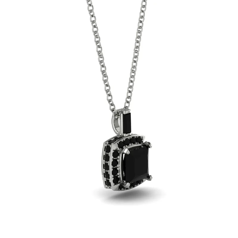 Hidden Halo Princess Cut Black Diamond Necklace - Georgia No. 39