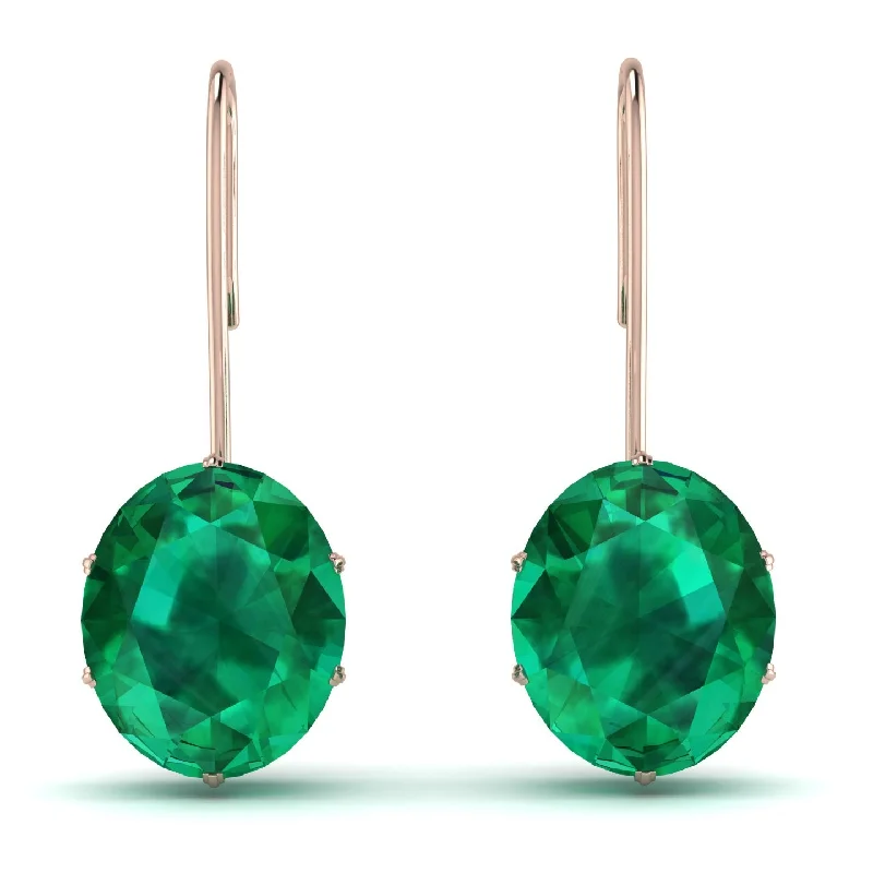 Simple Hoop Earrings For Casual Wear-Oval Hidden Halo Emerald Earrings - Gemma No. 20