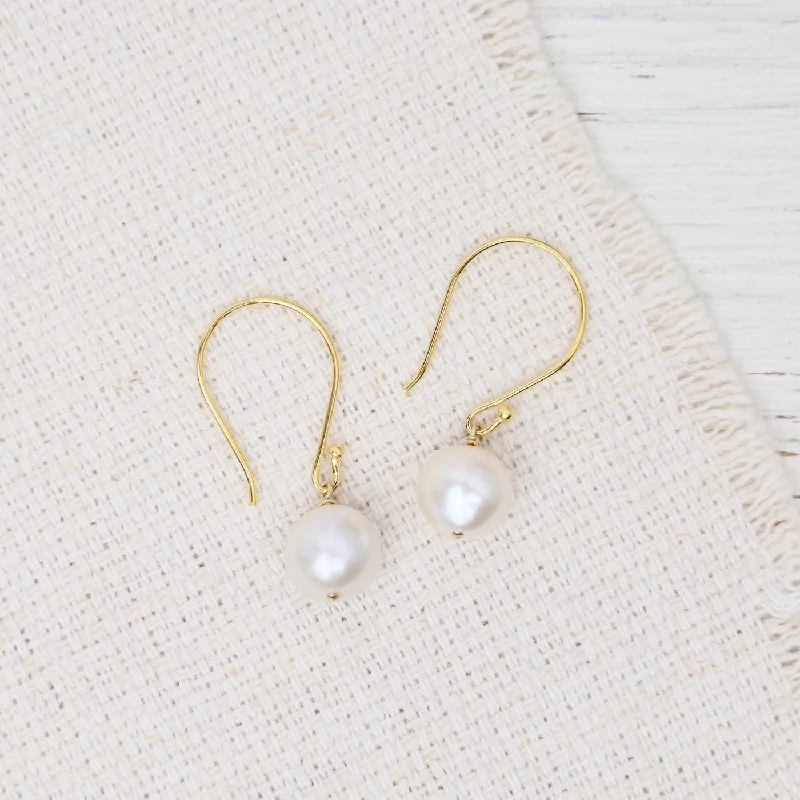 Bold Gold Earrings For Special Occasions-Small White Edison Pearl Drop Earrings