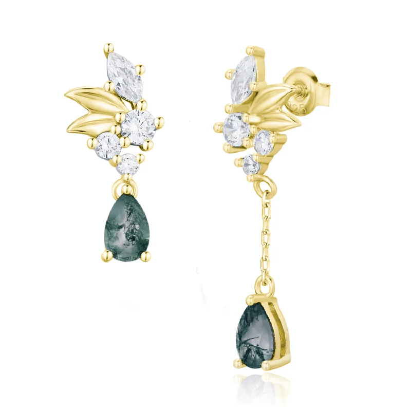 Custom Earrings For Special Gifts-Blair Green Moss Agate Earrings (Yellow Gold)