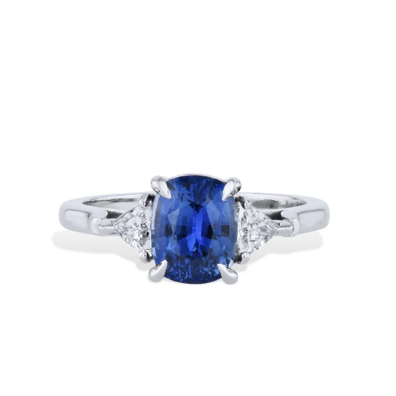 Simple Engagement Bands For Subtle Style-Madagascar Blue Sapphire Diamond Trillion Platinum Ring