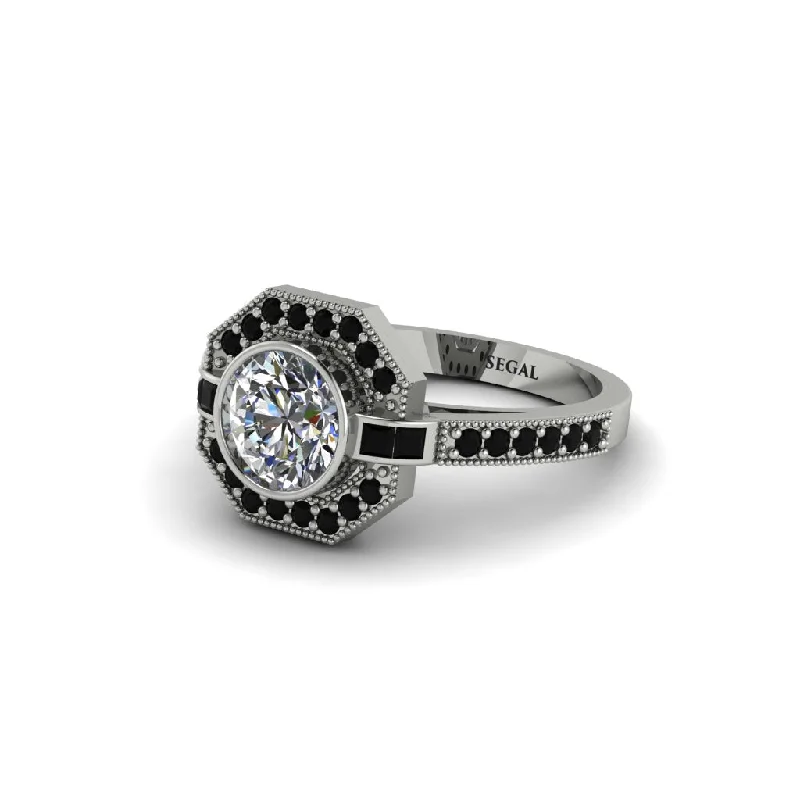 Classic Wedding Rings For Timeless Glam-Black Diamond Octagon Halo Engagement Ring - Leia No. 33