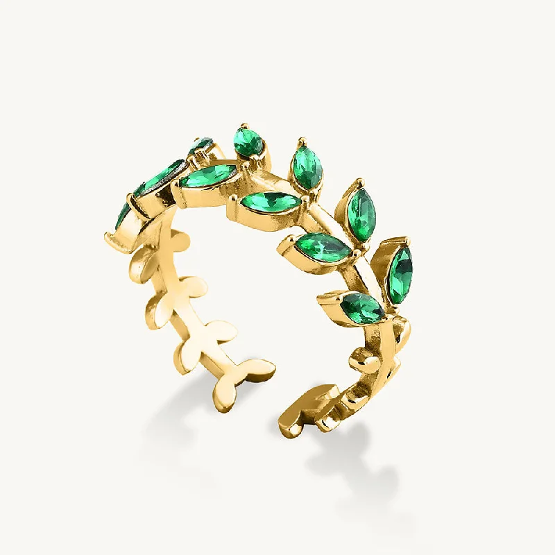 Stunning Emerald Rings For Engagement Glam-Green Leaf Gold Ring