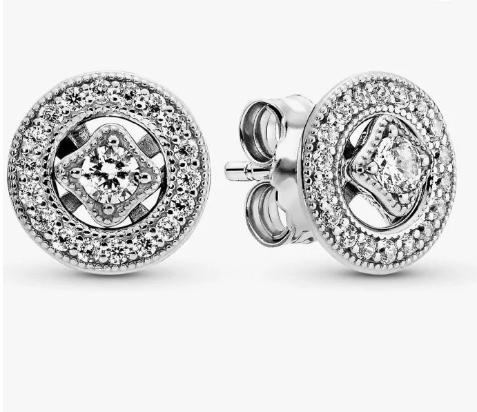 Elegant Resin Earrings For Artistic Touch-PANDORA Vintage Circle Stud Cubic Zirconia Earrings