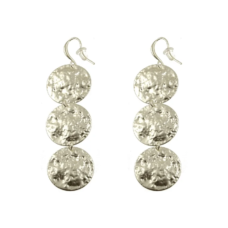 Glamorous Earrings For Evening Parties-Triple Silver Coin Earrings