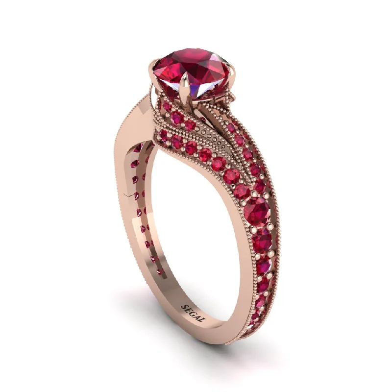 Luxury Engagement Rings For Memorable Proposals-Ruby 14K Gold Pave Engagement Ring - Magnolia No. 56