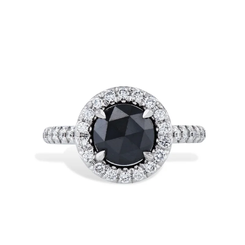 Sparkling Cocktail Rings For Special Celebrations-Black Diamond and Diamond Pave White Gold Ring