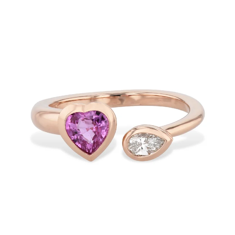 Stunning Gold Wedding Bands For Timeless Style-Pink Sapphire and Diamond Moi et Toi Ring