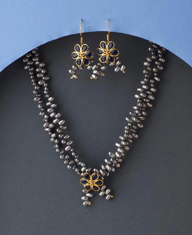 Floral Real Pearl Necklace Set