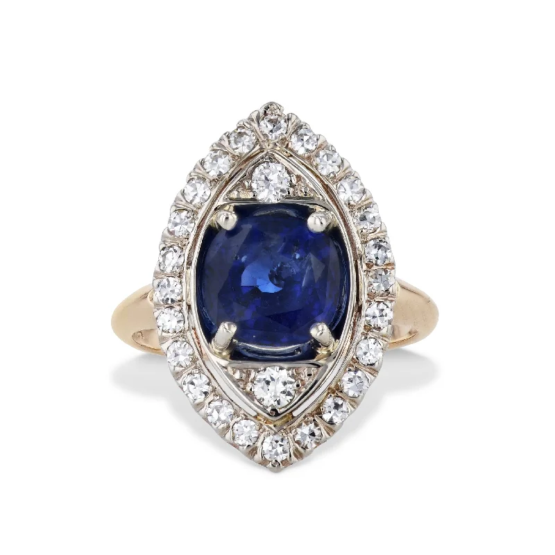 Unique Platinum Wedding Bands For Fashionable Brides-Natural Blue Sapphire Diamond Estate Ring